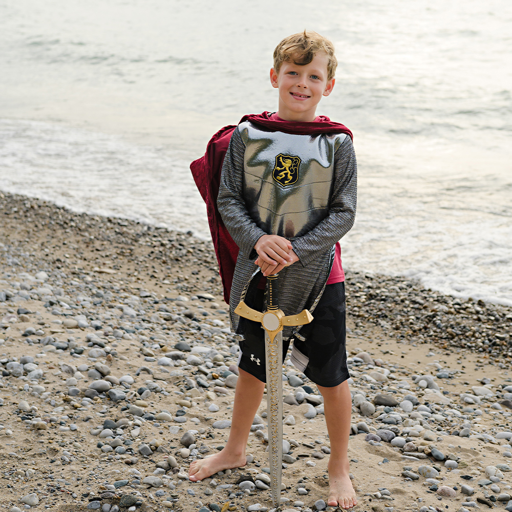 Costume de chevalier argenté avec cape – Image 3